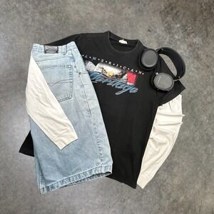 Vintage 90s American Heritage Eagle Chopper Motorcycle Graphic T-Shirt Black L